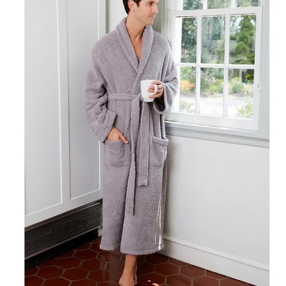 Barefoot Dreams Unisex Cozychic Robe Size 2 Gray Pockets Collar Cozy Loungewear - Picture 3 of 16